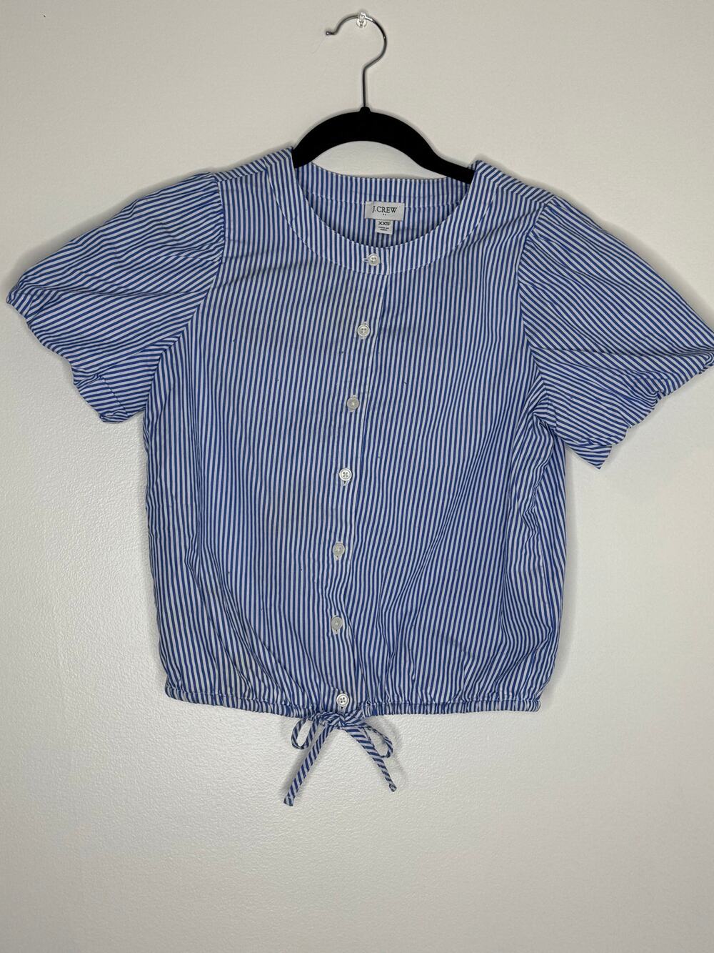 J CREW Striped Puff Sleeve Tie Waist Top